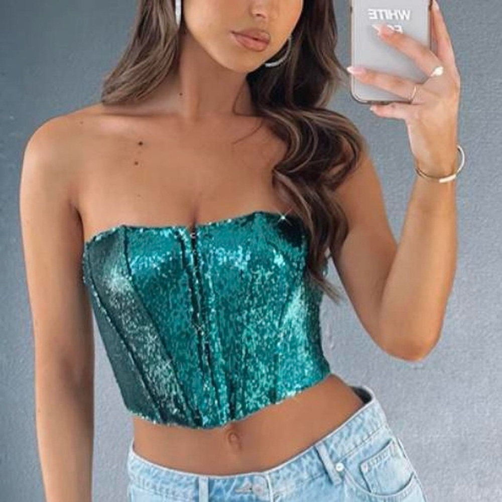 White Fox Green/Blue Sequin Corset Top